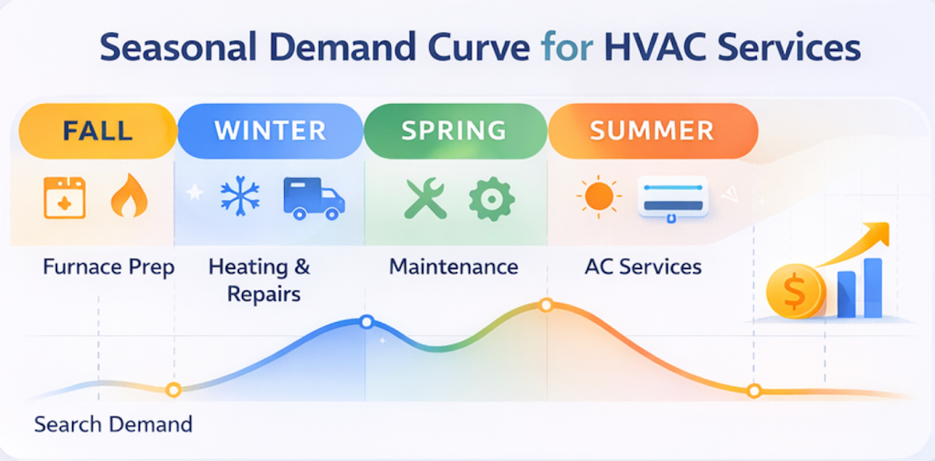 Seasonal search demand timeline for HVAC services
